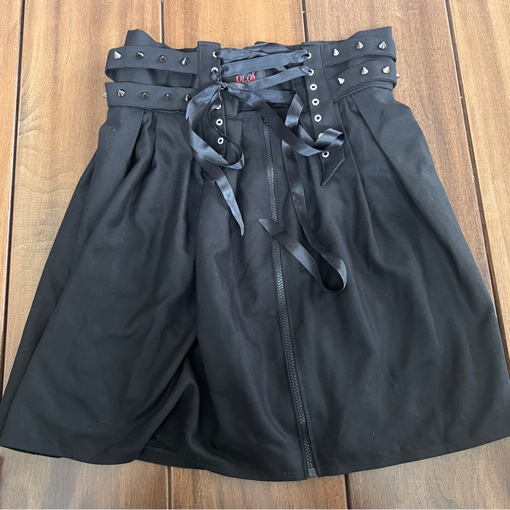 Vrolok Clothing Gothic Spiked Studded Corset Skirt Punk Full Zip Front Large